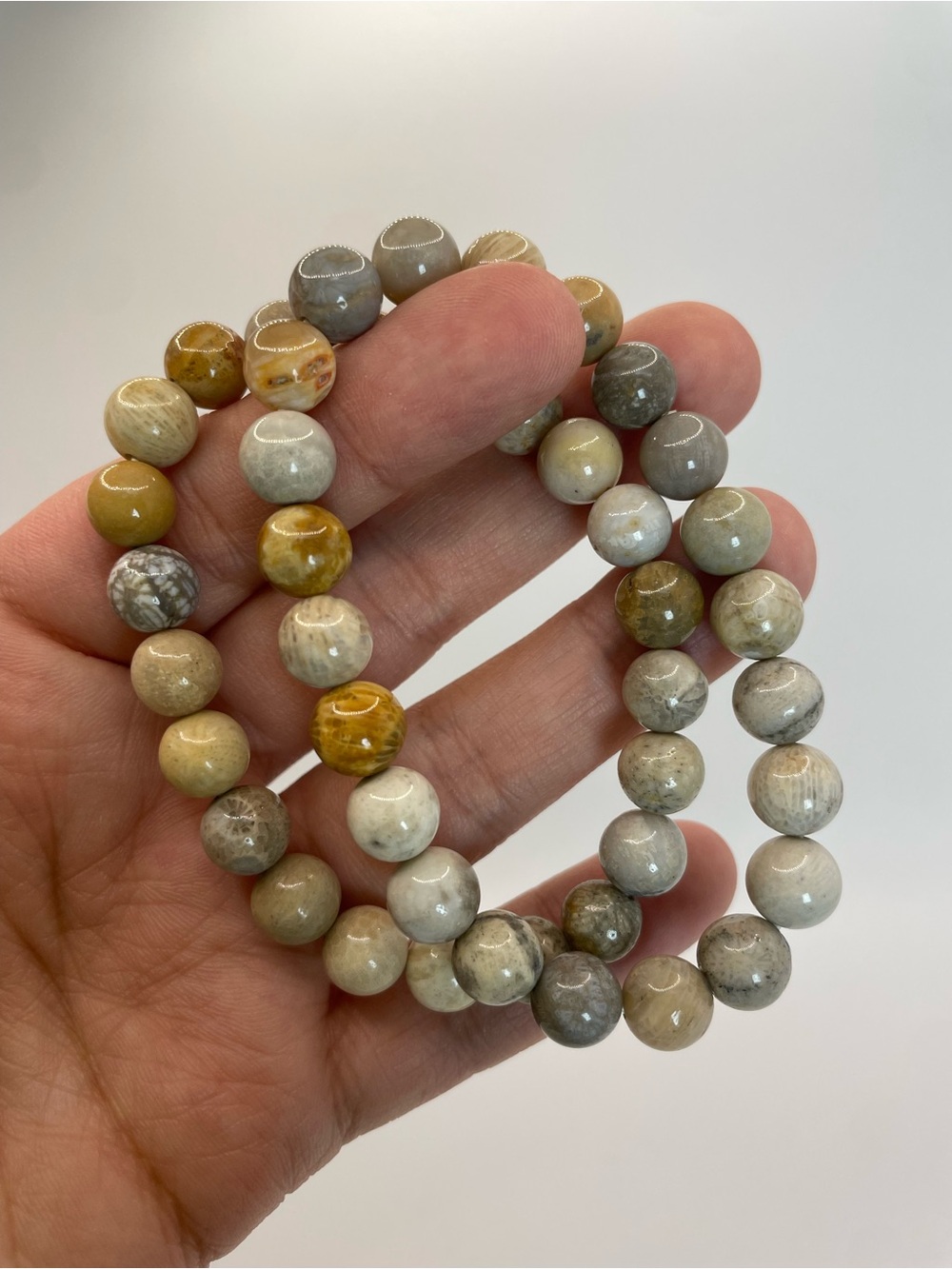 ONE Natural Fossil Coral Jasper Beaded Stretch Bracelet - 8mm (0158)